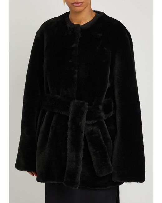 Totême  Black Belted Shearling Jacket