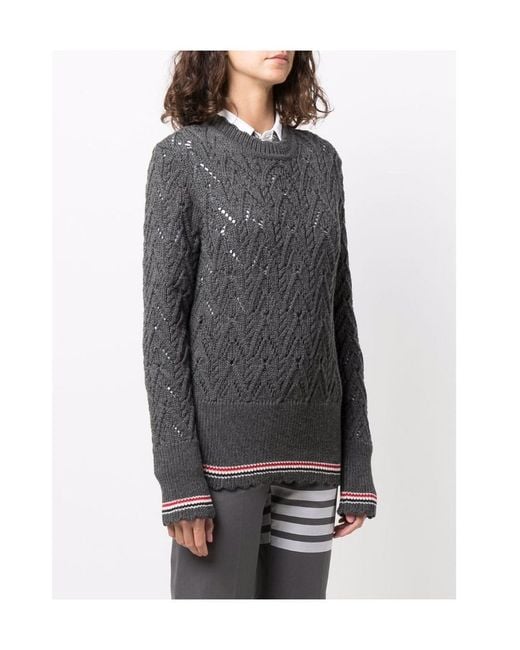 Thom Browne Black Pointelle-Knit Merino Jumper