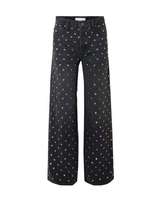 Mother Black Smoothie Sneak Studded Wide-Leg Jeans