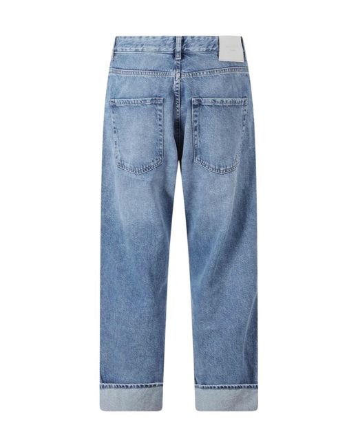 ICON DENIM Blue Monogram-Pattern Turn-Up Jeans for men