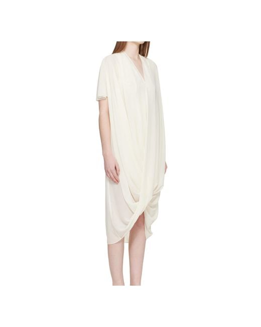 MM6 by Maison Margiela White V-Neck Draped Midi Dress