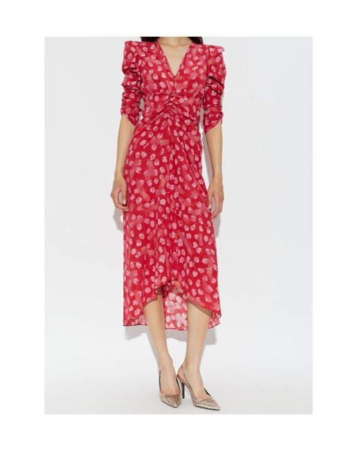 Isabel Marant Red V-Neck Short-Sleeve Dress