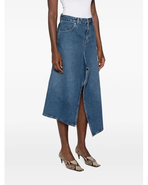 Victoria Beckham Blue Asymmetric Hem Skirt With A Slit