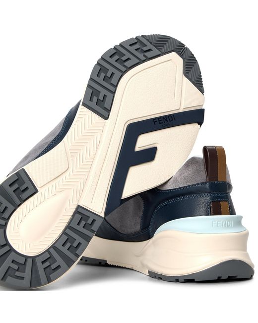 Fendi Blue Color Blocked Low Top Trainers for men