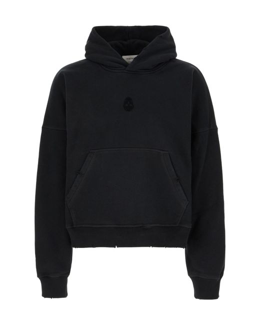 McQueen Black Skull Detailed Distressed Hoodie for men