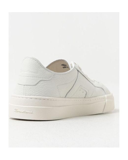 Santoni White Round Toe Low-Top Sneakers for men
