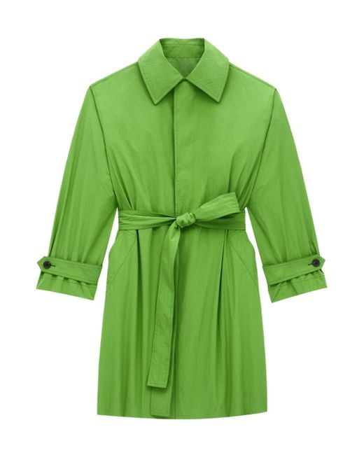 Saint Laurent Green Belted Long-Sleeved Car Coat