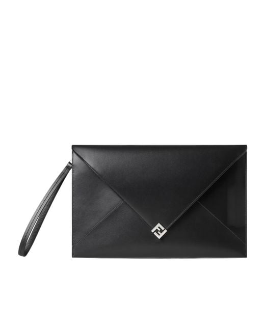 Fendi Black Large Ff Squared Flat Clutch Bag for men