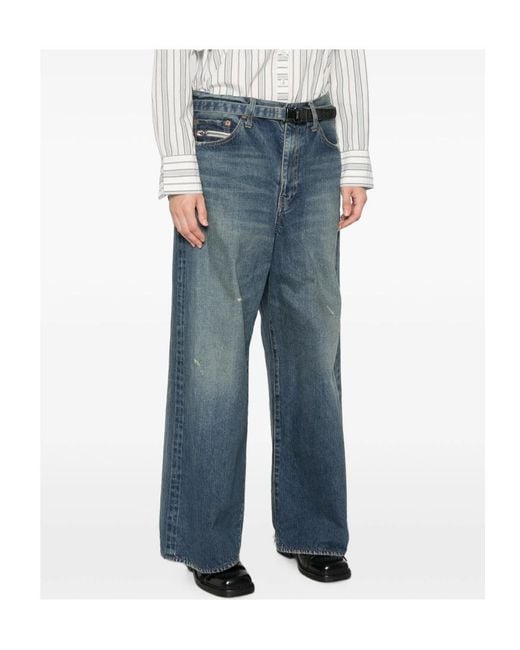 Sacai Blue Distressed Wide-Leg Jeans for men