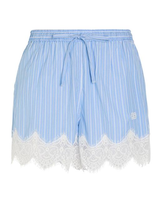 Jonathan Simkhai Blue Striped Lace-Trim Cotton-Poplin Shorts