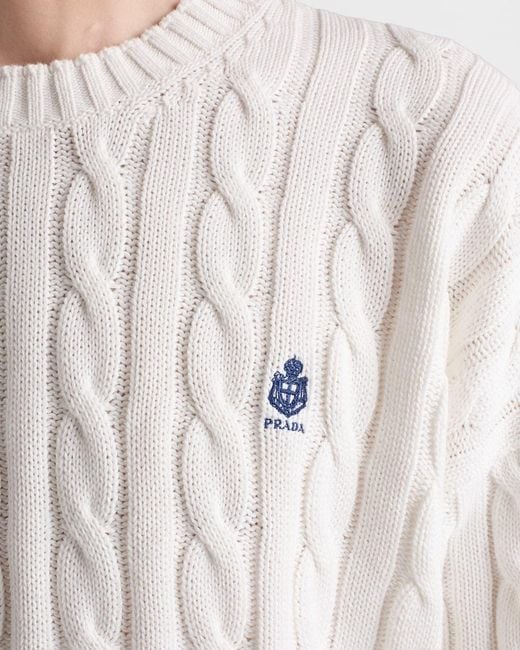 Prada White Logo-Embroidered Crewneck Jumper for men