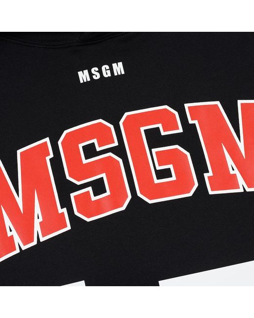 MSGM Black Printed Hooded Hoodie for men