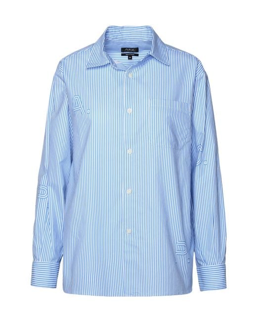 A.P.C. Blue Logo Printed Striped Buttoned Shirt