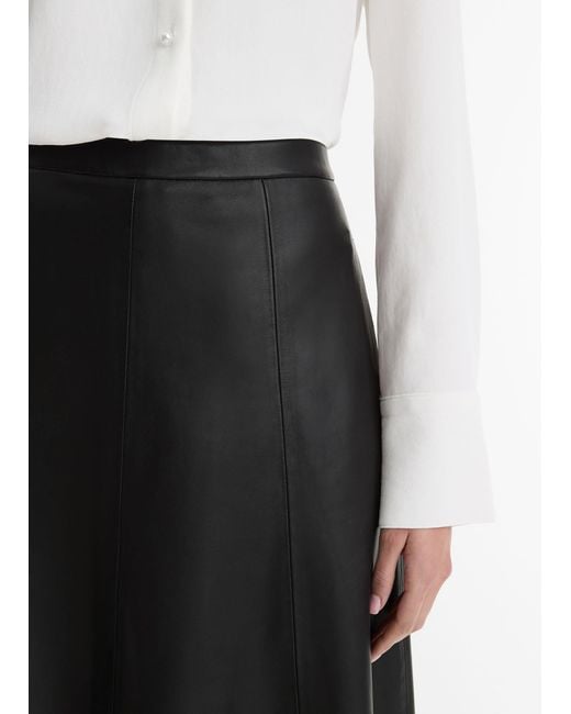 Vince Black Mid-Waist Trumpet Leather Skirt