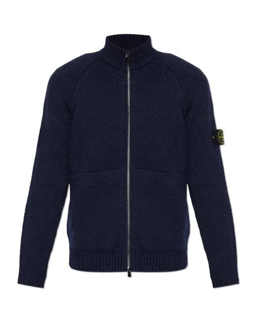 Stone Island Blue Logo Patch Zip-Up Cardigan