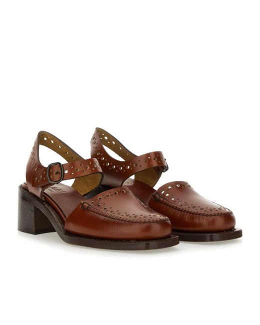 Hereu Brown Perforated Ankle-Strap Heeled Sandals