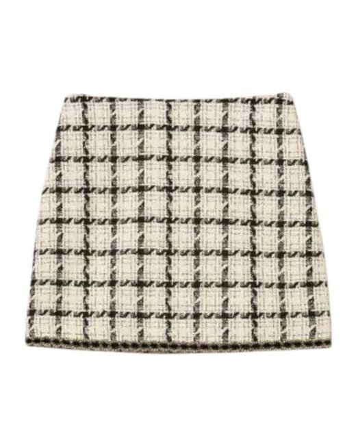 Twinset Metallic Plaid Bouclé Mini Skirt