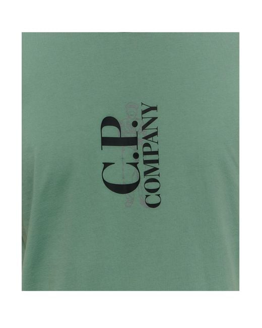 C P Company Green Logo-Print Cotton T-Shirt for men