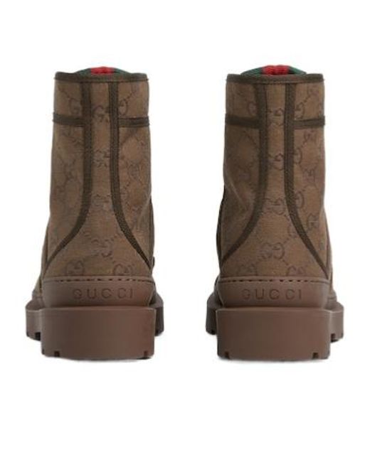 Gucci Brown Monogrammed Lace-Up Boots for men