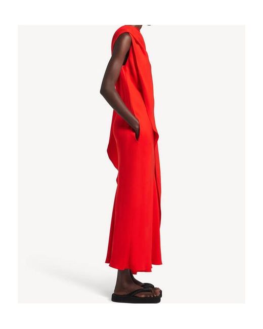 Balenciaga Red Silk-Wool Draped Maxi Dress