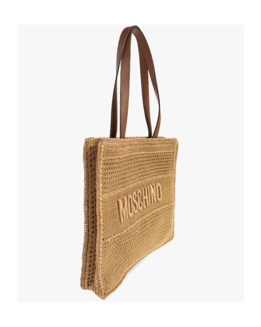 Moschino Natural Logo-Embroidered Raffia Tote Bag