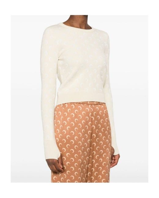 MARINE SERRE White Moon Jacquard Knit Fitted Jumper