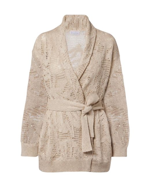Brunello Cucinelli Natural Open-Knit Linen And Cotton Wrap Cardigan