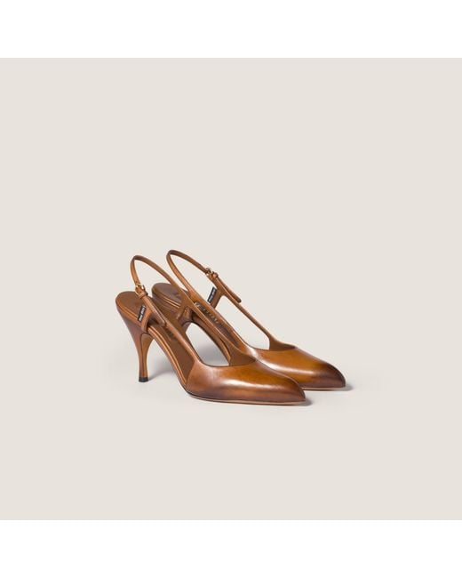 Miu Miu Brown Pointed-Toe Slingback Pumps