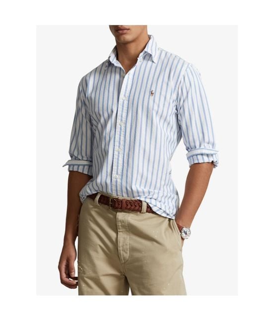 Polo Ralph Lauren Blue Pony Embroidered Striped Shirt for men