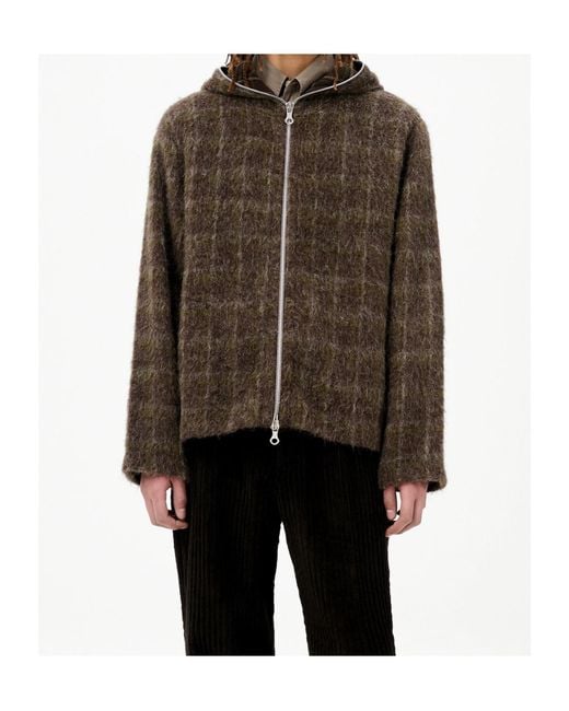 Our Legacy Brown Hairy Wool Check Zip-Up Sweatshirt for men