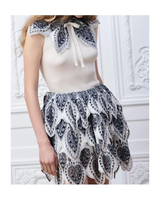 Dior Gray Embroidered Ruffle Miniskirt
