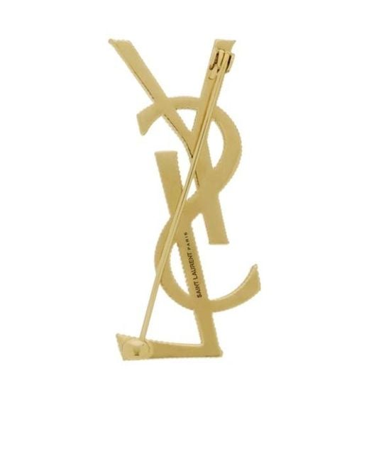 Saint Laurent Metallic Cassandre Logo Engraved Brooch