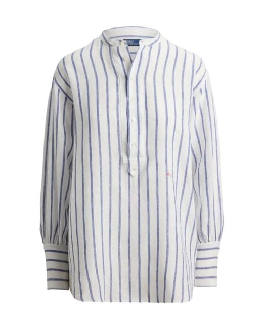 Polo Ralph Lauren White Striped Band Collar Shirt