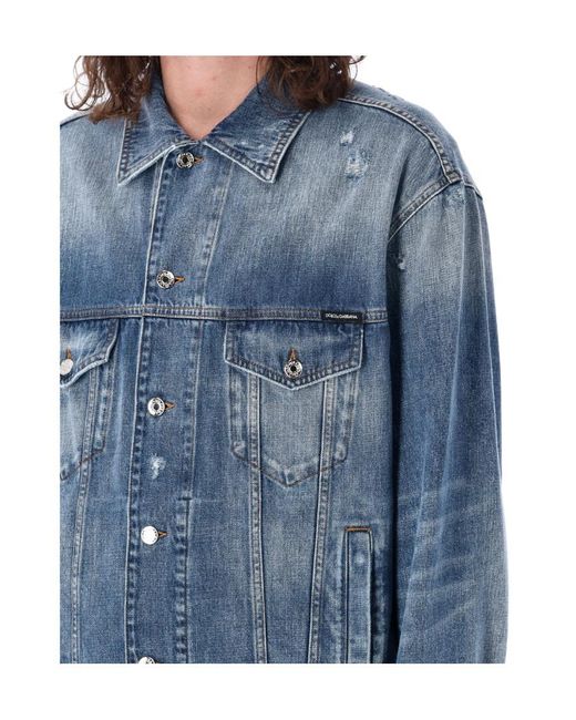 Dolce & Gabbana Blue Distressed Buttoned Denim Jacket for men