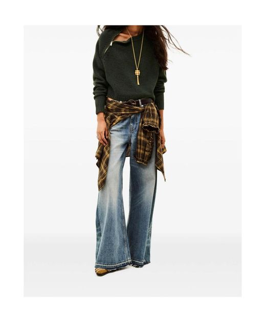Ba&sh Green Asymmetric Zip Raglan Cropped Knit Sweater