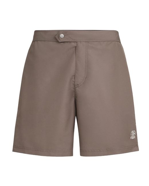 Brunello Cucinelli Gray Tabbed Waistband Piping Swim Shorts for men