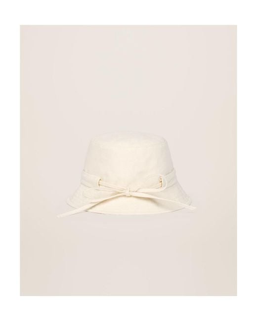 Jacquemus White Logo Plaque Drawstring Bucket Hat for men