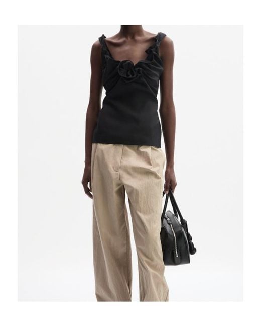 Magda Butrym Black Ruffled Sleeveless Top