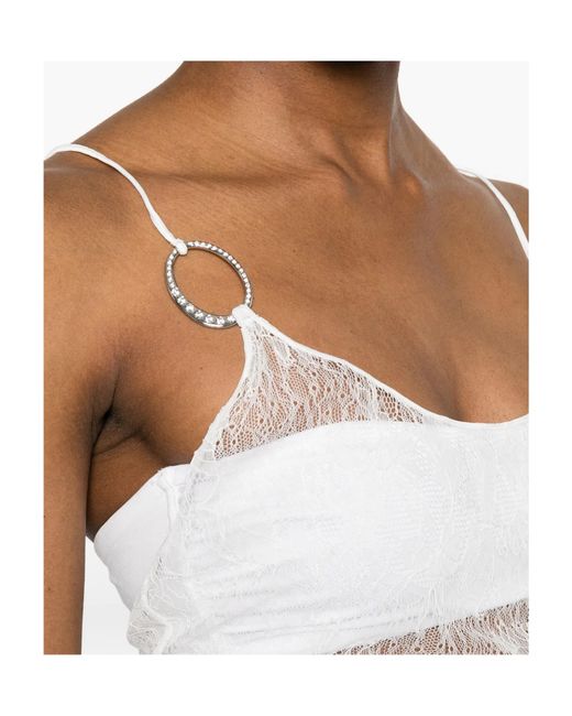 Oseree White Lace Ring-Detail Maxi Dress