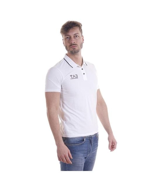 EA7 White Logo Printed Polo Shirt for men