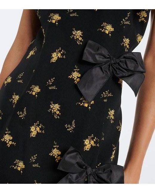 Alessandra Rich Black Bow-Detail Floral Silk Gown