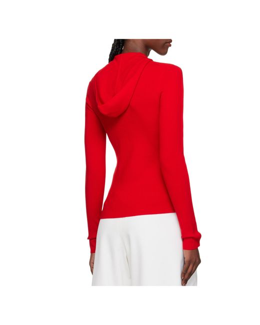 Victoria Beckham Red Zip-Up Knitted Hoodie