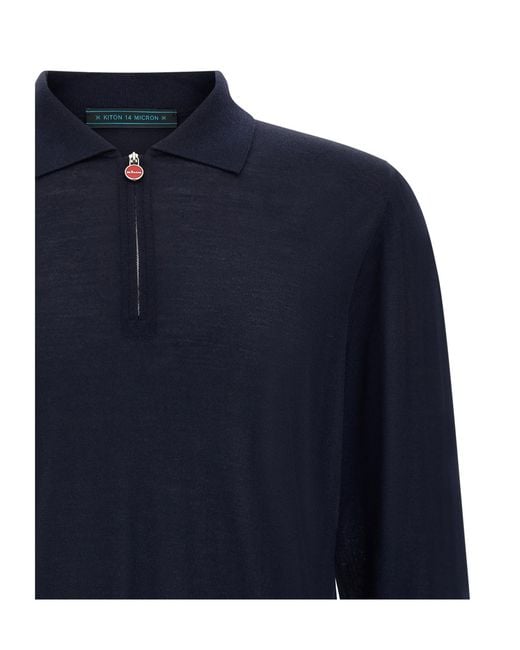 Kiton Blue Long-Sleeve Polo Shirt for men