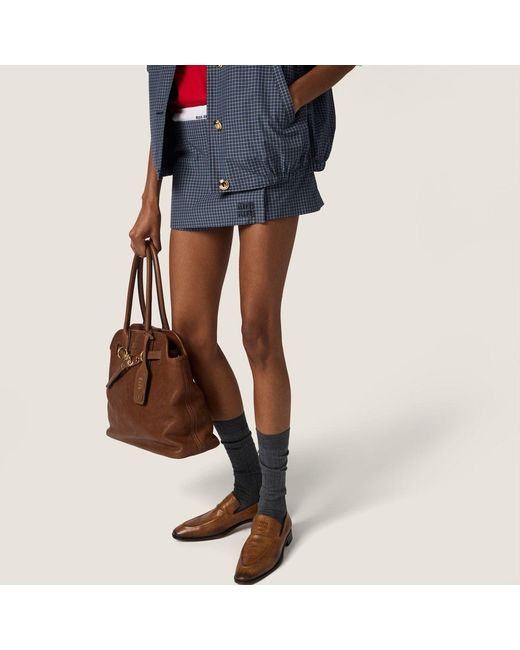 Miu Miu Blue Check-Pattern Skorts