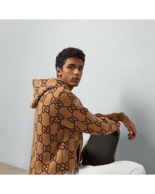 Gucci Brown Gg Wool Hooded Sweatshirt for men