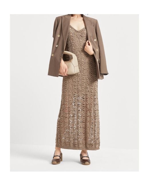 Brunello Cucinelli Brown Lace-Patterned Dress