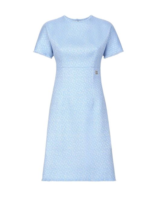 Dolce & Gabbana Blue Rachel Tweed Dress With Dg Logo