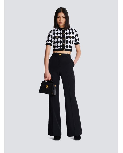 Balmain Black Buttoned Diamond Crop Top