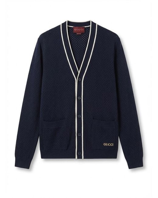 Gucci Blue Long-Sleeved Knitted Cardigan for men