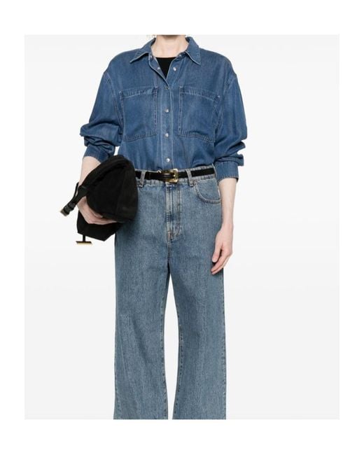 7 For All Mankind Blue Long-Sleeved Shirt